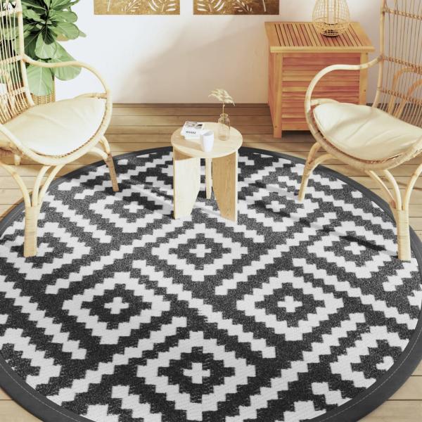 Outdoor-Teppich ARAKIL Weiß und Schwarz Ø200 cm PP