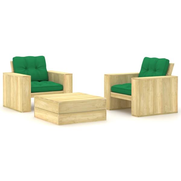 ARDEBO.de - 3-tlg. Garten-Lounge-Set mit Kissen Kiefernholz Imprägniert
