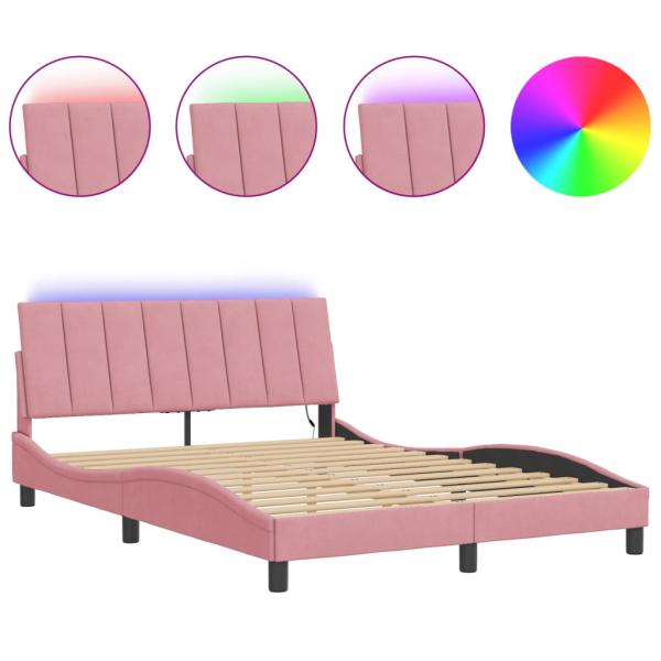 Bettgestell mit LED-Leuchten Rosa 120x200 cm Samt