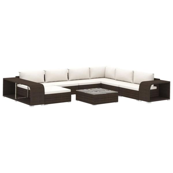 10-tlg. Garten-Lounge-Set mit Auflagen Poly Rattan Braun