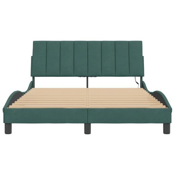 Bettgestell mit LED-Leuchten Dunkelgrün 140x190 cm Samt