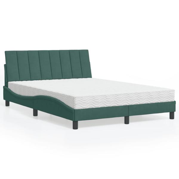ARDEBO.de - Bett mit Matratze Dunkelgrün 140x190 cm Samt