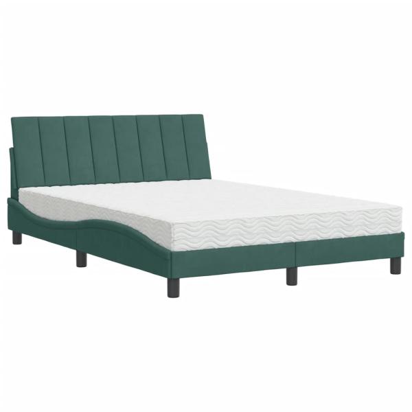 Bett mit Matratze Dunkelgrün 140x190 cm Samt