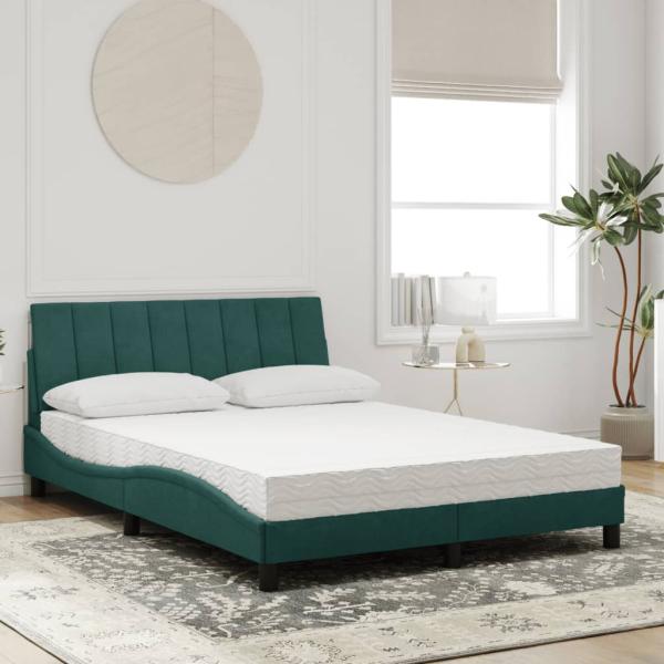 Bett mit Matratze Dunkelgrün 140x190 cm Samt