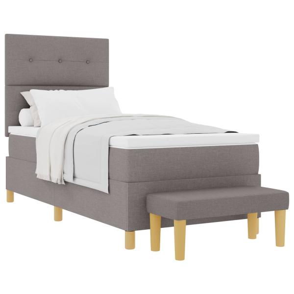 ARDEBO.de - Boxspringbett mit Matratze & Bank Taupe 100x200 cm Stoff
