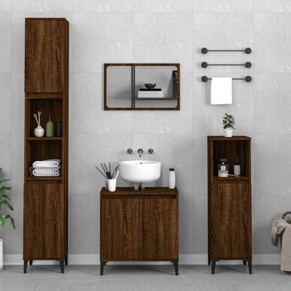 ARDEBO.de - 3-tlg. Badmöbel-Set Braun Eichen-Optik Holzwerkstoff