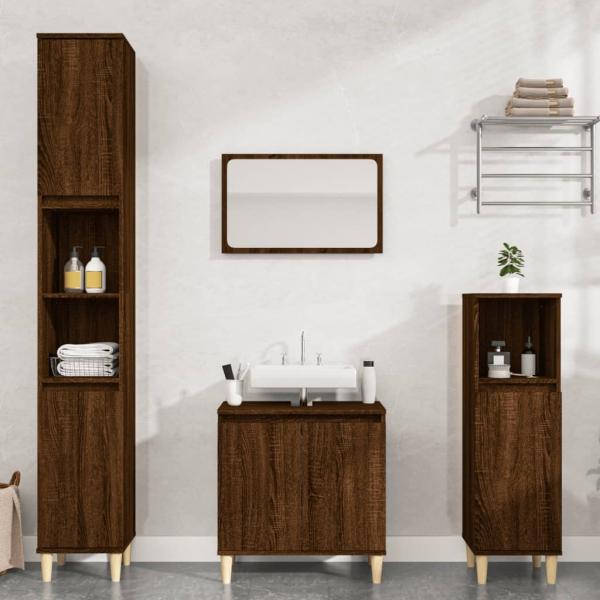 ARDEBO.de - 3-tlg. Badmöbel-Set Braun Eichen-Optik Holzwerkstoff