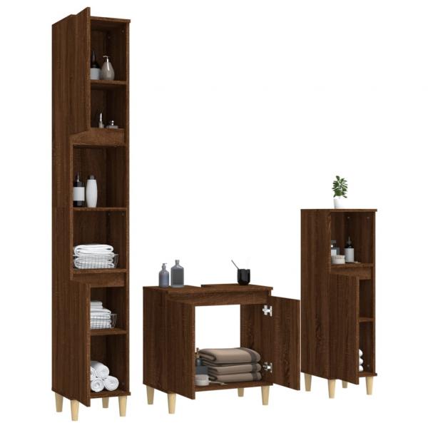 3-tlg. Badmöbel-Set Braun Eichen-Optik Holzwerkstoff