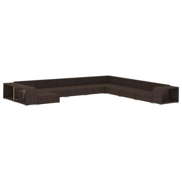 11-tlg. Garten-Lounge-Set mit Auflagen Poly Rattan Braun