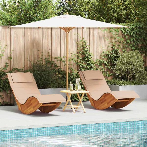 ARDEBO.de - Sonnenliege Set aus 2 Beige Holz und gepolsterter Stoff Groß