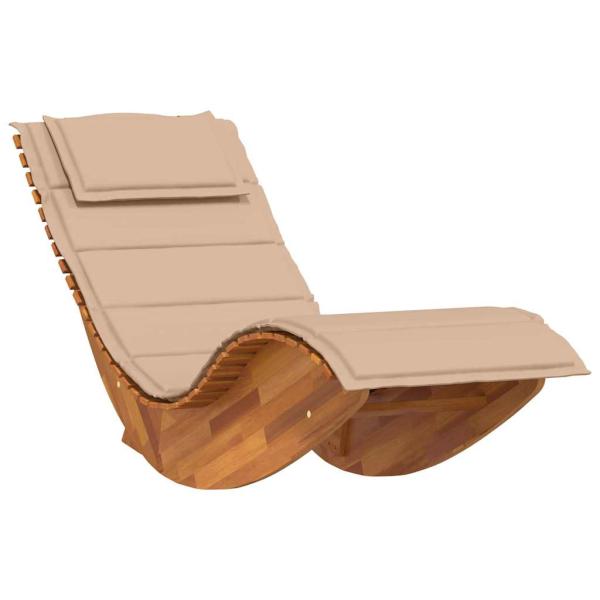 Sonnenliege Set aus 2 Beige Holz und gepolsterter Stoff Groß