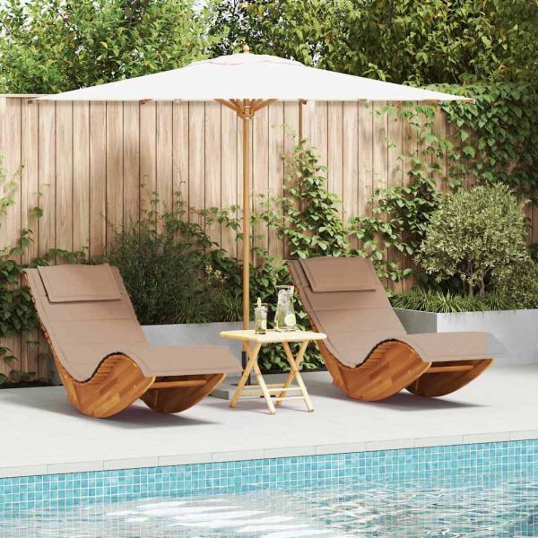 ARDEBO.de - Sonnenliege Set aus 2 Taupe Massivholz Akazie Standard