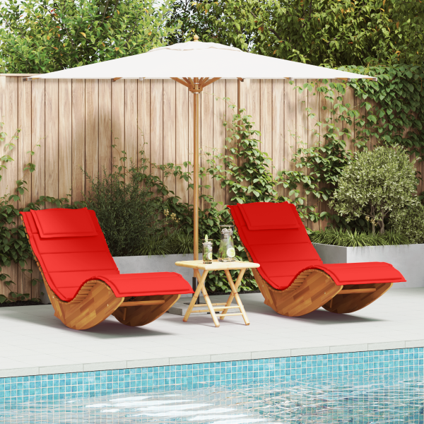 Sonnenliege Set aus 2 Rot Holz und Stoff Standard Faltbar