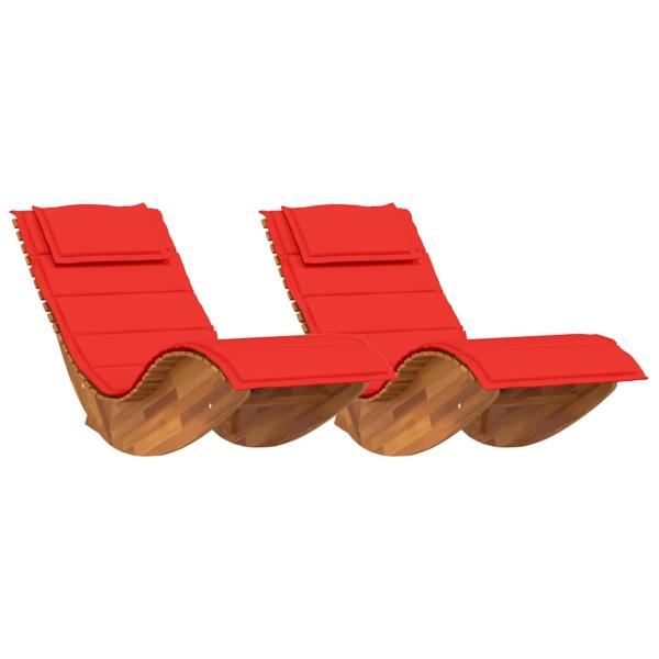 Sonnenliege Set aus 2 Rot Holz und Stoff Standard Faltbar