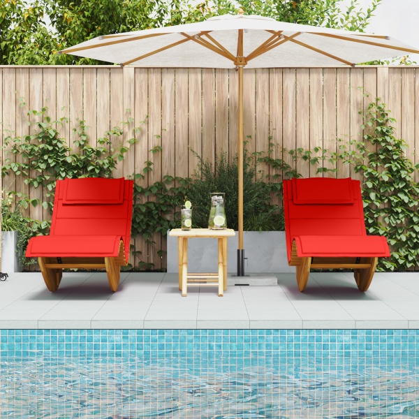 Sonnenliege Set aus 2 Rot Holz und Stoff Standard Faltbar