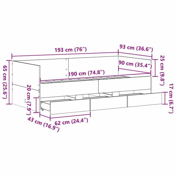 Tagesbett mit Kopfteil Artisan-Eiche 90 x 190 cm Holzwerkstoff
