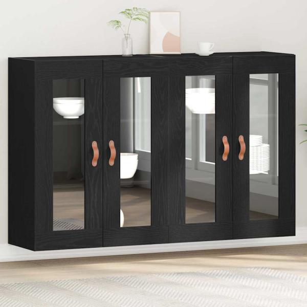 ARDEBO.de - Wandmontierter Schrank Set aus 2 Schwarze Eiche Massivholz, Glas