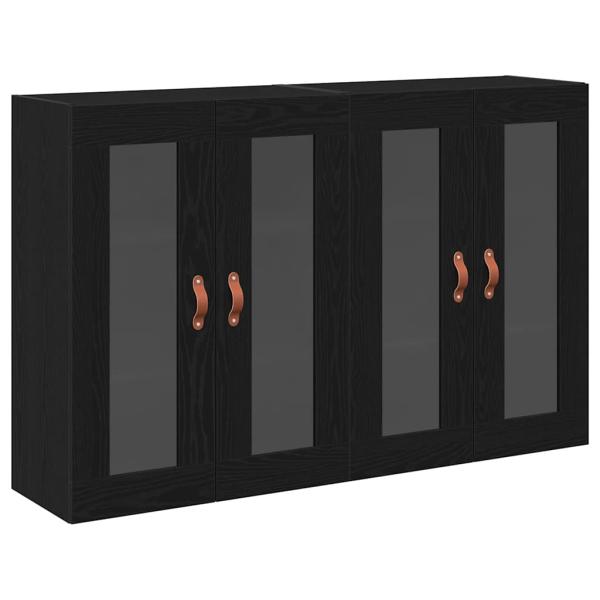 Wandmontierter Schrank Set aus 2 Schwarze Eiche Massivholz, Glas