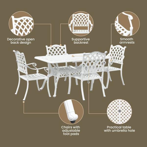Set aus 3 Weiß Guss-Aluminium 150x90x72 cm Langlebig