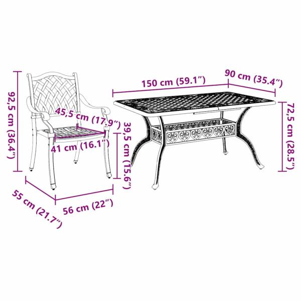 Set mit 4 Schwarz Gussaluminium 6-Sitzer Platz für viele