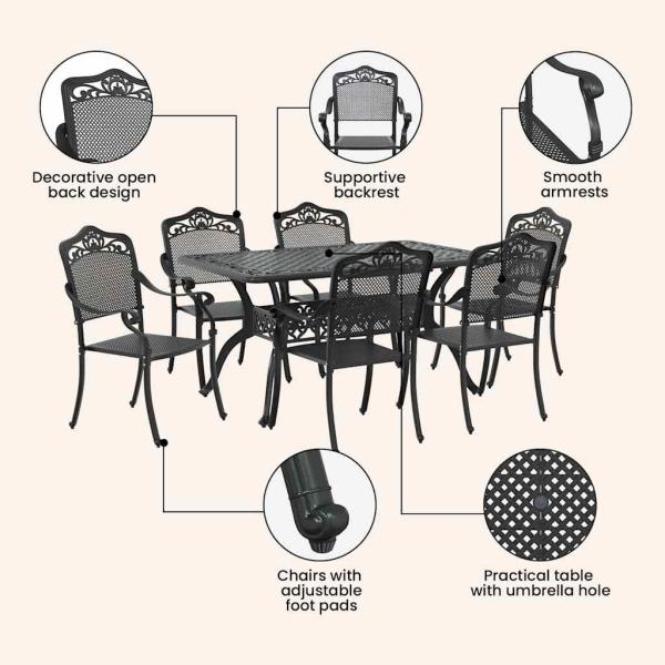 Set aus 4 Schwarz Gussaluminium 150x90x72 cm