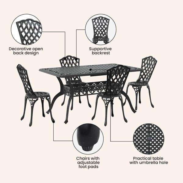 Set aus 3 Schwarz Gussaluminium Groß Dekorative Intarsien