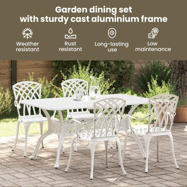 Set aus 3 Weiß Gussaluminium Groß Langlebig Gartentisch