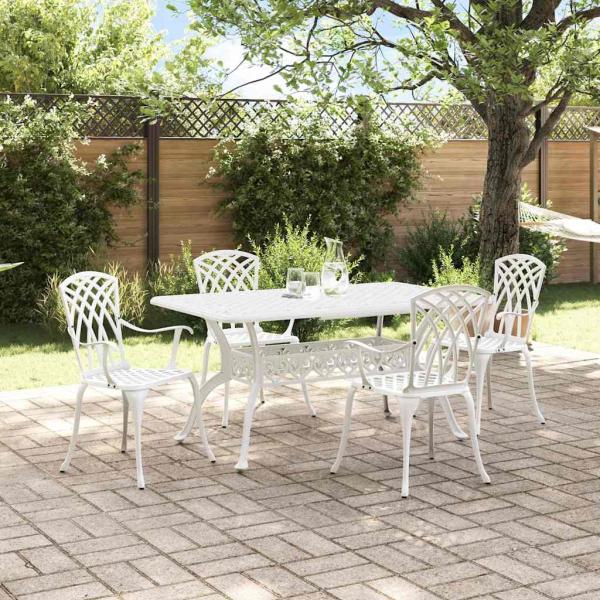 Set aus 3 Weiß Gussaluminium Groß Langlebig Gartentisch