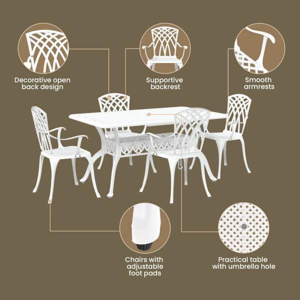 Set aus 3 Weiß Gussaluminium Groß Langlebig Gartentisch
