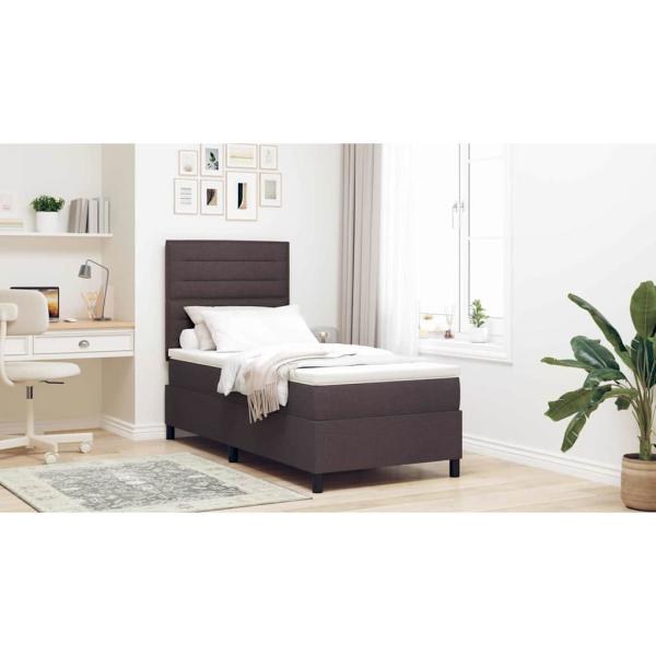 Bettgestell mit Matratze Dunkelbraun Stoff 90 x 200 cm