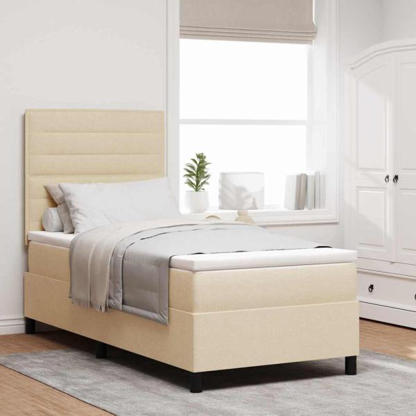 Bettgestell mit Matratze Beige Stoff 100 x 200 cm Bettmatratze