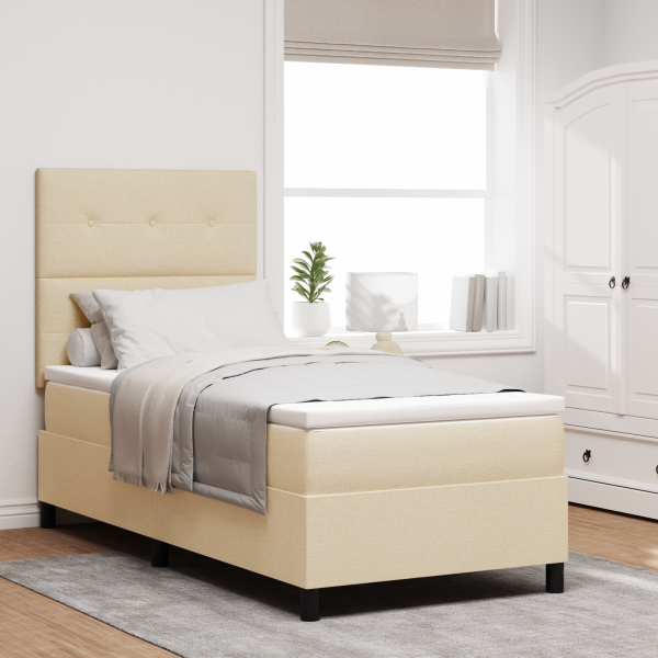 Bettgestell mit Matratze Beige Stoff 90 x 200 cm Boxspringbett