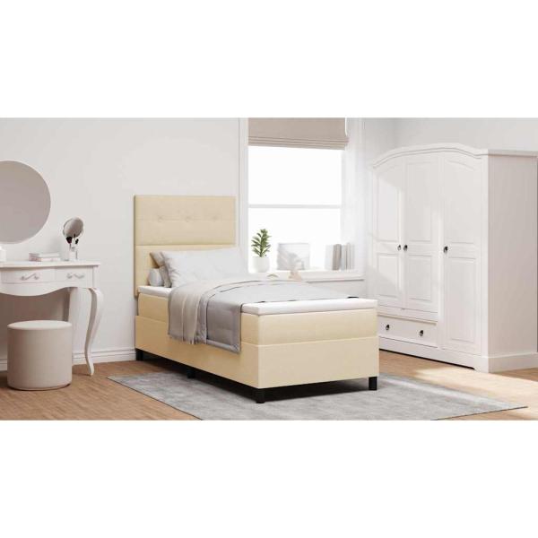 Bettgestell mit Matratze Beige Stoff 90 x 200 cm Boxspringbett