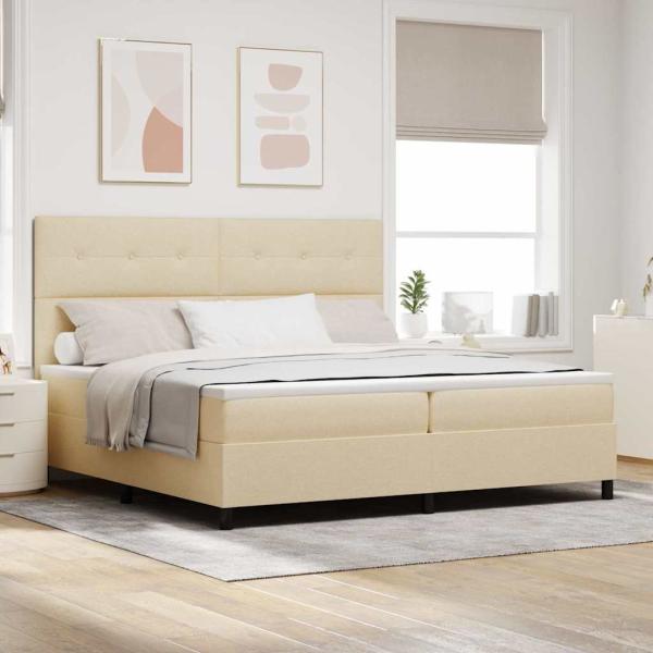 ARDEBO.de - Boxspringbett mit Kopfteil Creme 200 x 200 cm Stoff