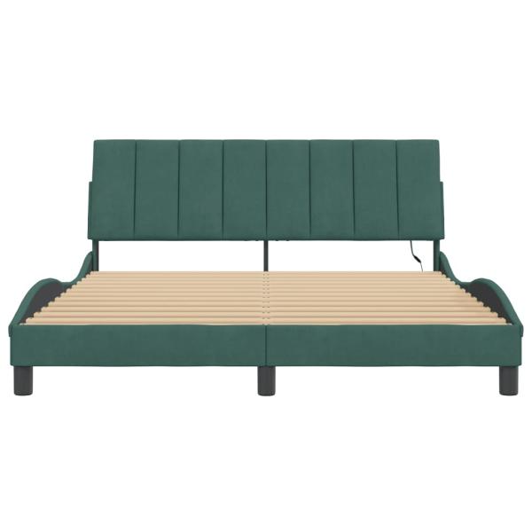 Bettgestell mit LED-Leuchten Dunkelgrün 160x200 cm Samt