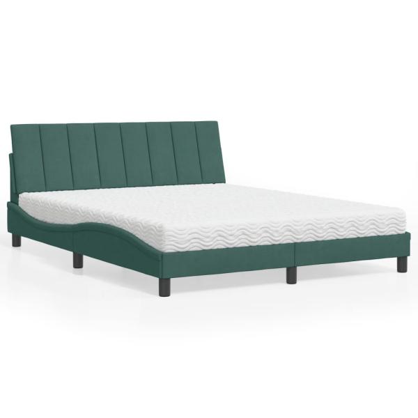 ARDEBO.de - Bett mit Matratze Dunkelgrün 160x200 cm Samt