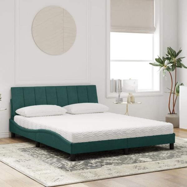 Bett mit Matratze Dunkelgrün 160x200 cm Samt