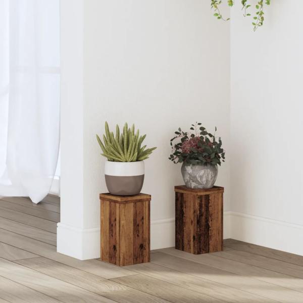 ARDEBO.de - Pflanzenständer 2 Stk. Altholz-Optik 10x10x18 cm Holzwerkstoff