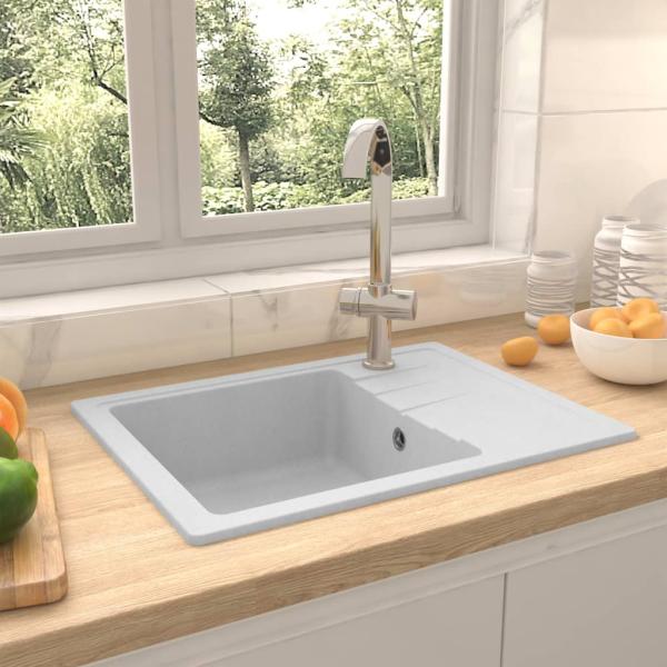 ARDEBO.de - Küchenspüle mit Überlauf Oval Weiß Granit