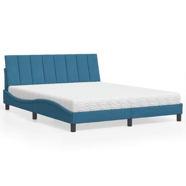 ARDEBO.de - Bett mit Matratze Blau 160x200 cm Samt