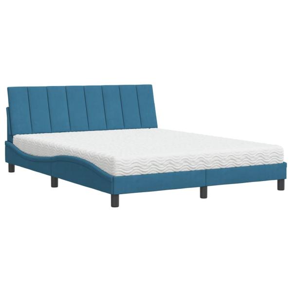 Bett mit Matratze Blau 160x200 cm Samt