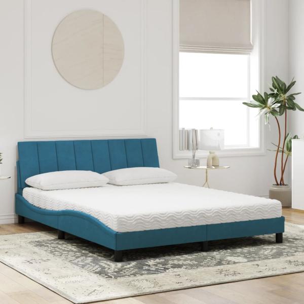 Bett mit Matratze Blau 160x200 cm Samt
