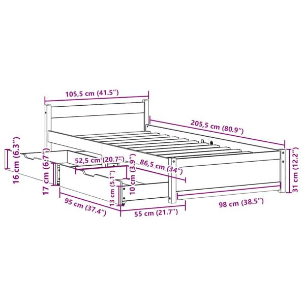 Massivholzbett ohne Matratze 100x200 cm Kiefernholz