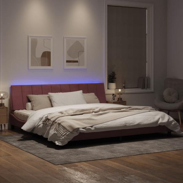 Bettgestell mit LED-Leuchten Rosa 200x200 cm Samt