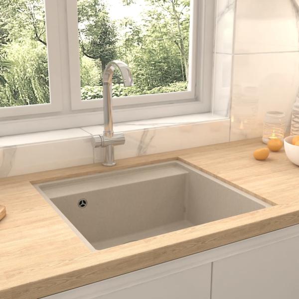 ARDEBO.de - Küchenspüle mit Überlauf Beige Granit