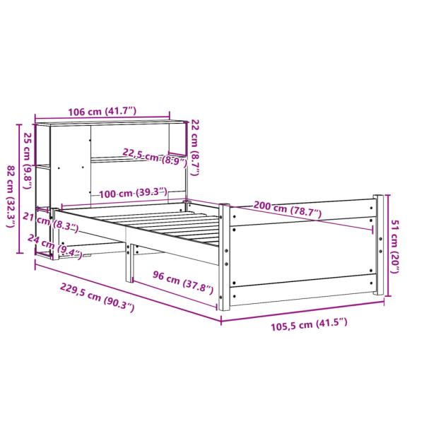 Massivholzbett mit Regal ohne Matratze 100x200 cm Kiefer