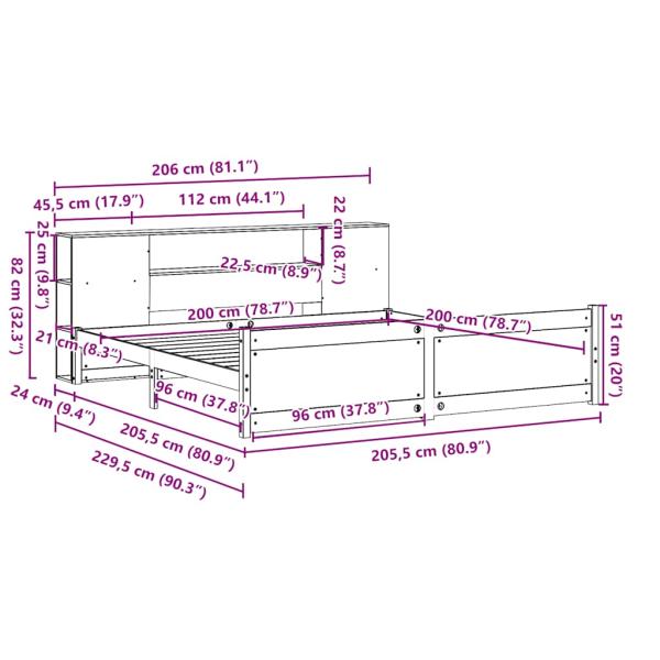 Massivholzbett mit Regal ohne Matratze 200x200 cm Kiefer