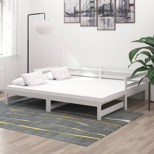 ARDEBO.de - Ausziehbares Tagesbett 2x(90x200) cm Weiß Massivholz Kiefer