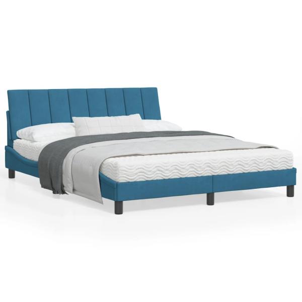 ARDEBO.de - Bettgestell mit Kopfteil Blau 160x200 cm Samt