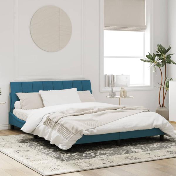 Bettgestell mit Kopfteil Blau 160x200 cm Samt